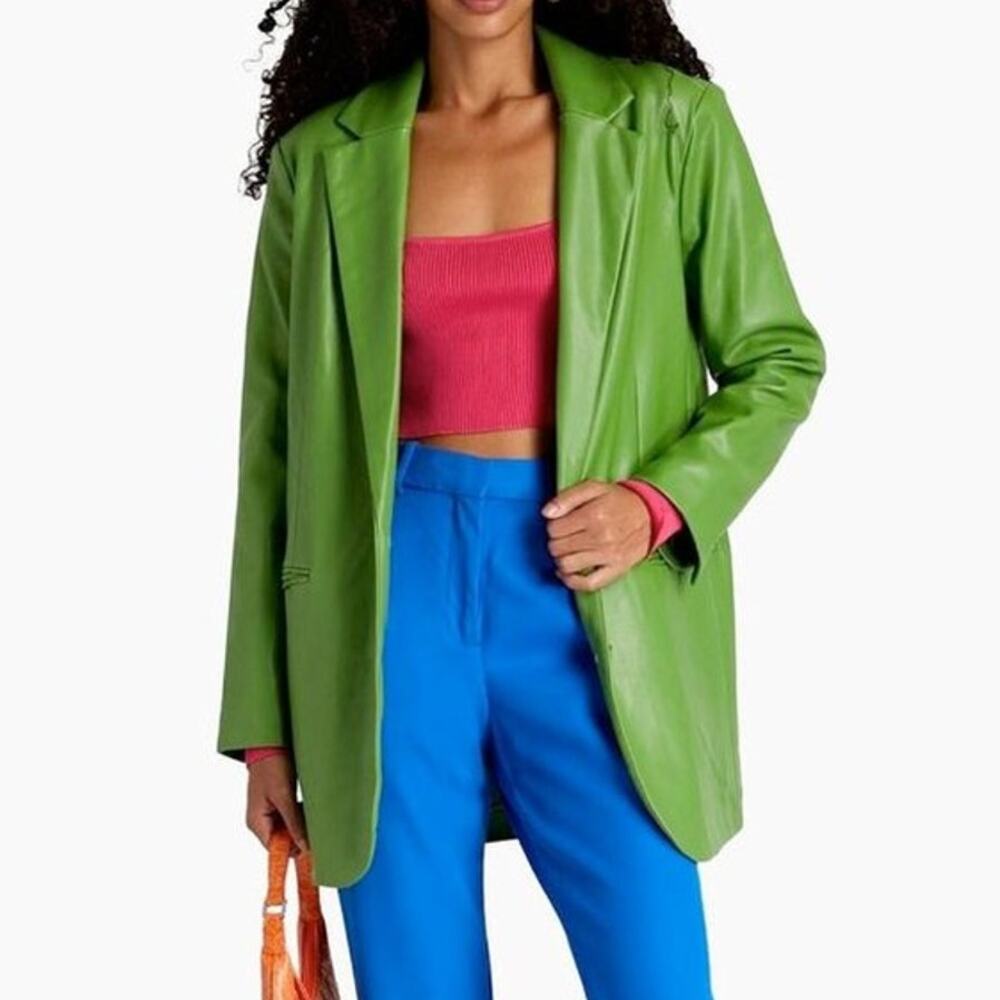 JAKKE Betty Vegan Faux Leather Blazer Green Jacket Overcoat The Outnet Size 2